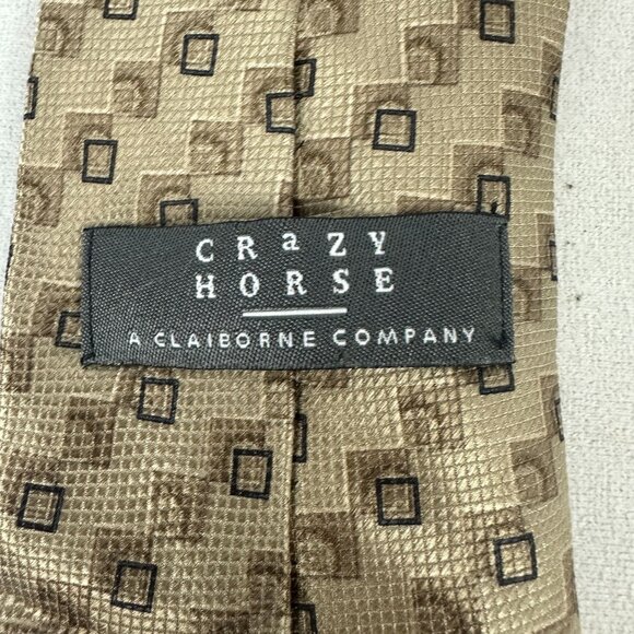 Crazy Horse Mens Gold Silk Geometric Pattern Necktie Claiborne Company - Picture 3 of 4
